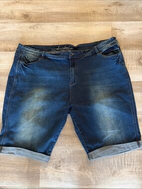 City Chic Women’s Plus Dark Blue Cuffed Denim Bermuda Shorts